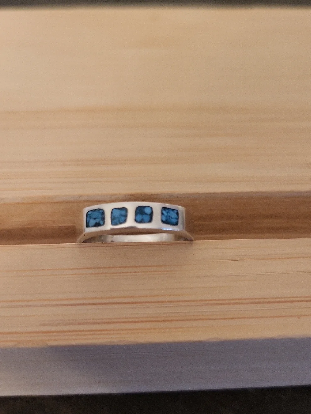 Vintage Mexico 925 Sterling Turquoise Mosaic Chip Inlay Band Ring